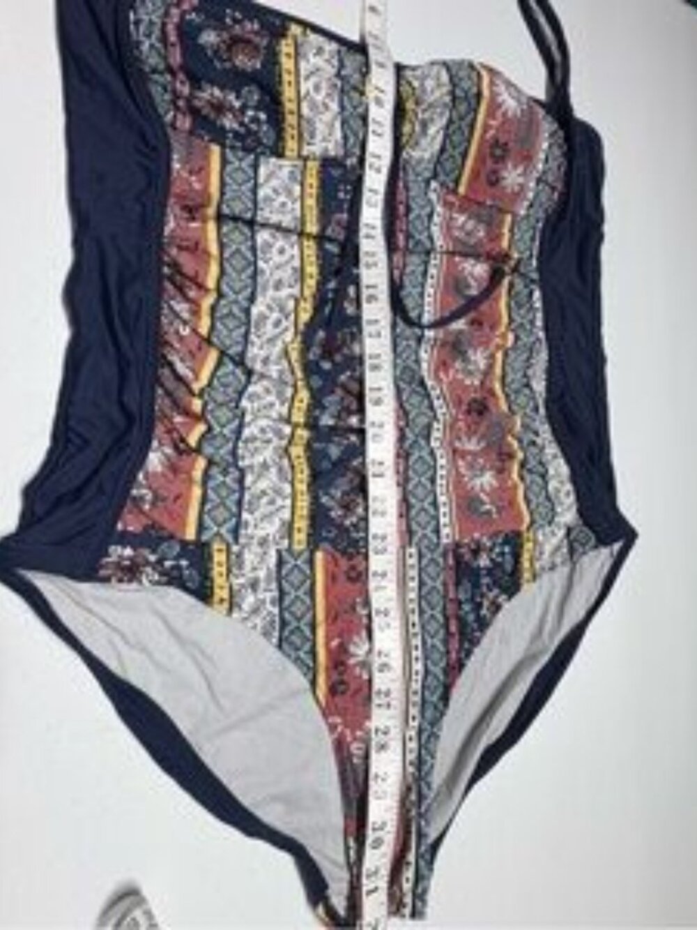Boho Floral Navy One Piece Swimsuit Tummy Control Ruched Bathing Suit Large